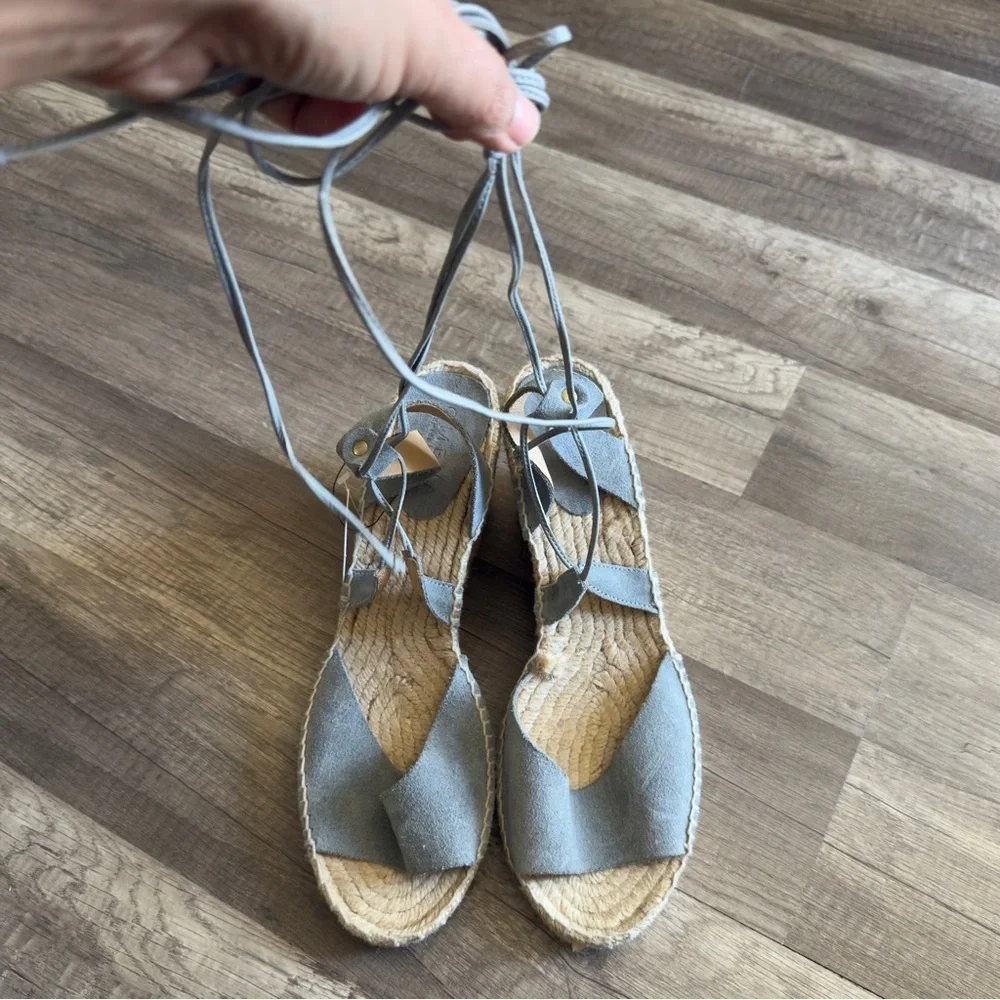 NWT Anthropologie Romena Espadrille Blue Suede Wedges Sandals 40